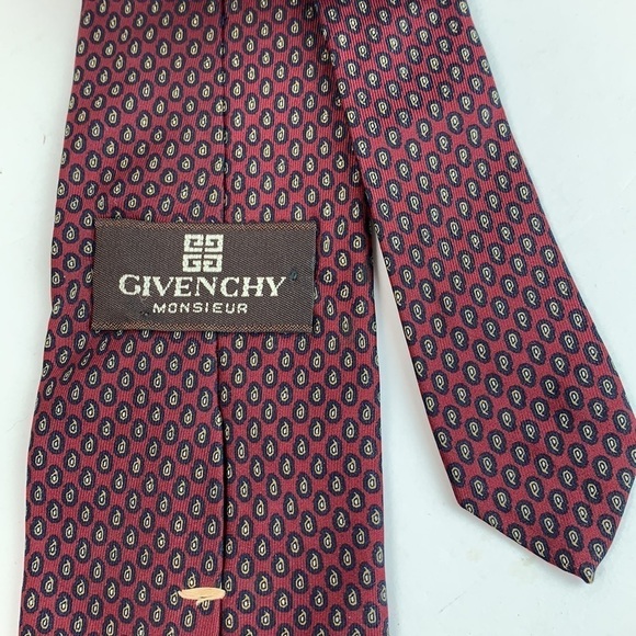 Givenchy silk burgundy micro paisley print signature tie vintage in EUC - Picture 2 of 5